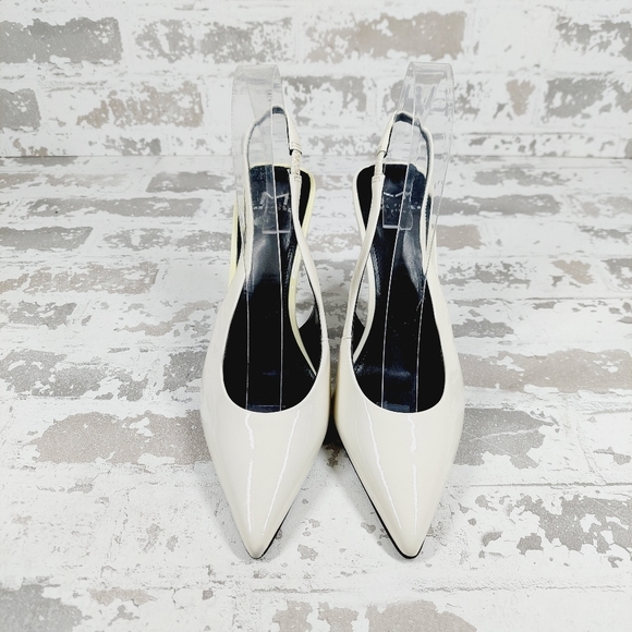 New Marc Fisher White Patent Leather Pointed Toe Slingback Heels V193 - Picture 3 of 14